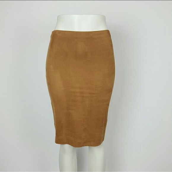 Faux Suade Pencil Skirt Color Brown - Picture 1 of 5